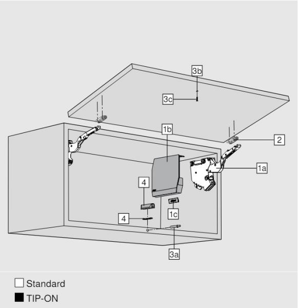 AVENTOS HK-S Hochklappe, Kraftspeicher TIP-ON, LF=400-1000 (bei 2 St.) inkl. ADK seidenweiß